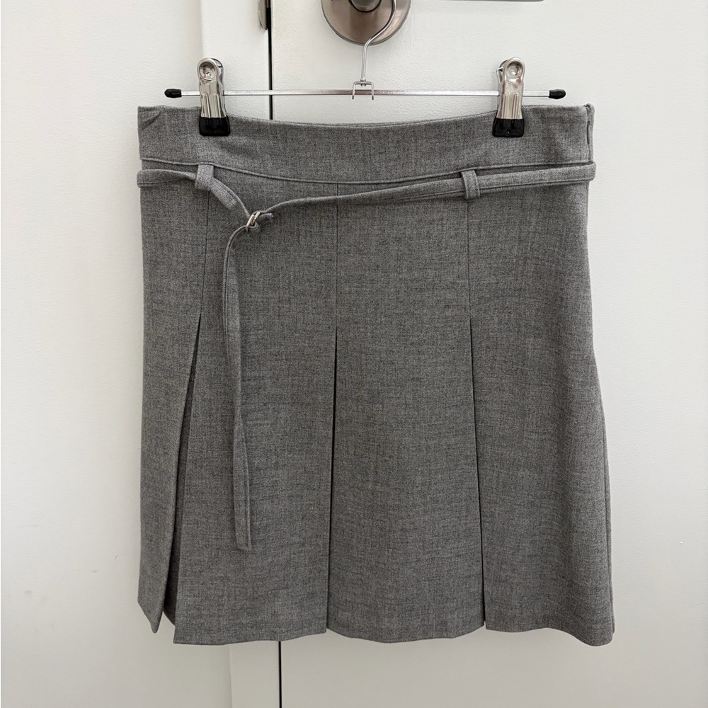 Gray Pleated Mini Skirt with Waist Tie, size M